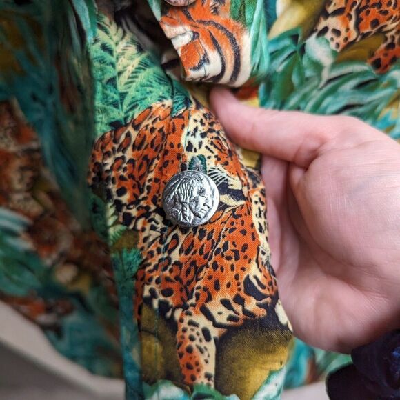 Vintage 90s Mens Jungle Print Short Sleeve Button Down Shirt XL Tiger Leopard - Picture 6 of 10